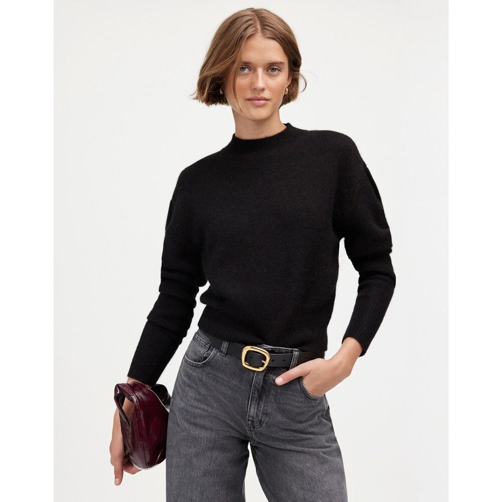 New Madewell Sweater XL Black Alpaca Blend Mock Neck Puff Sleeve Pullover